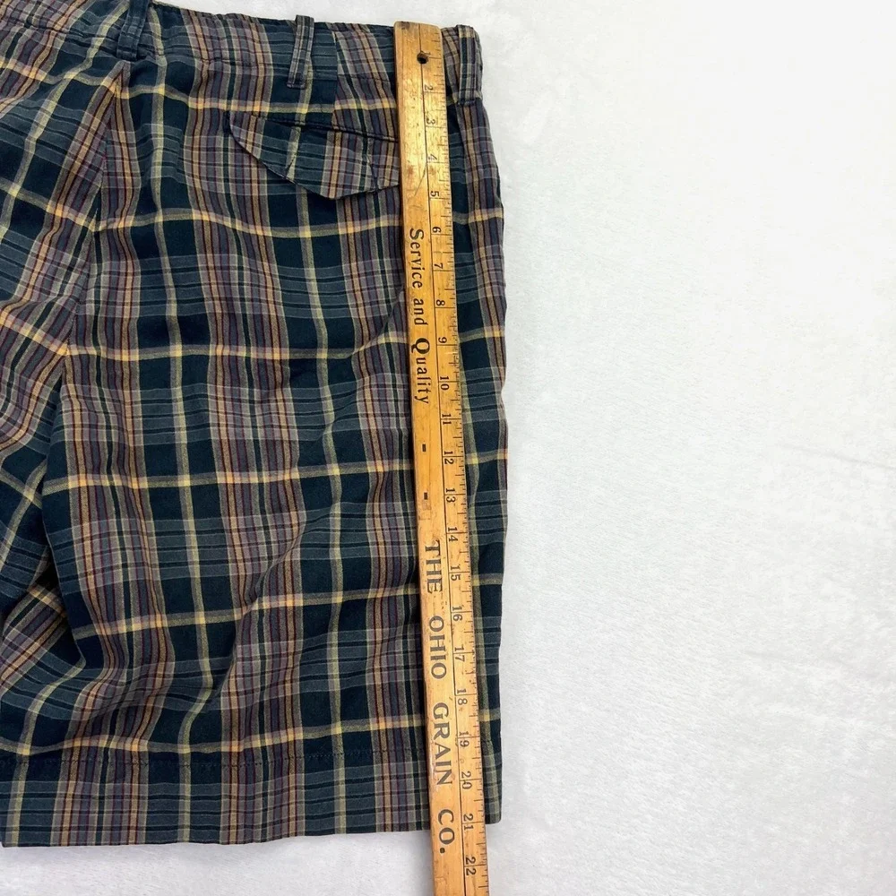 Polo Ralph Lauren Shorts Mens 37 Navy Yellow Plaid Preppy Cotton Flat Front